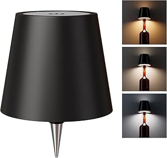 Rangoli Lights Wireless Bottle Lamp Shade with 3 Color Temperature, Rechargeable Stepless Dimming LED Wine Bottle Lights for Any Bottle, Desk Lamp for Bedroom Restaurant Bar - Black (1 PCS Black)