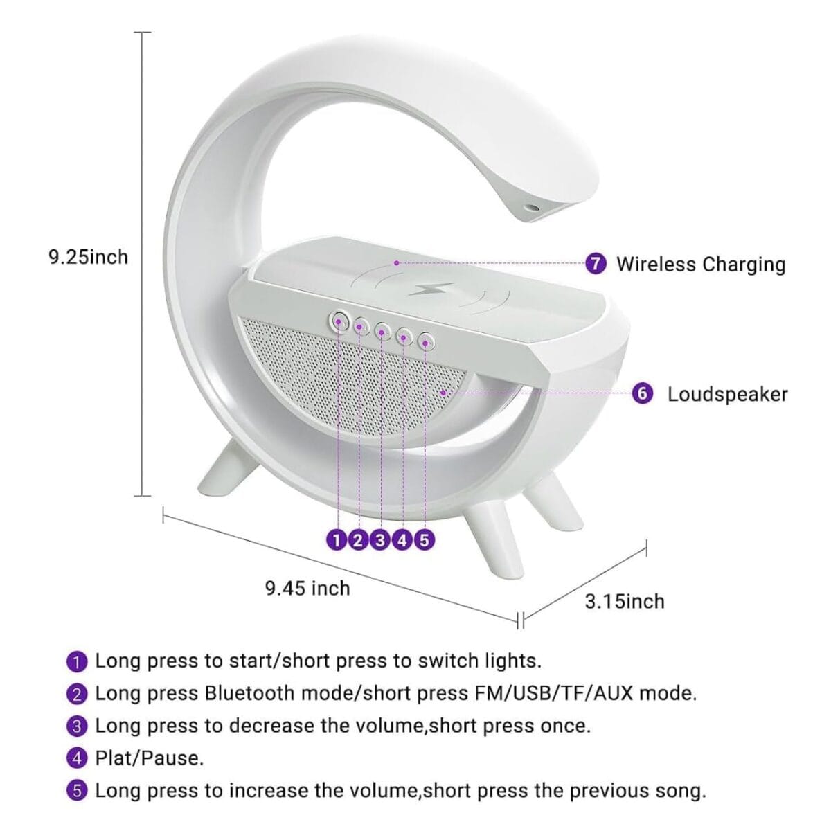 G-Shape LED Wireless Charging Speaker Lamp | 4 in 1 Lamp with Bluetooth Speaker | G-Shape Atmosphere Lamp | G Shape Lamp | G Lamp | G Shape Wireless Charger With Lamp