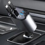 Gadgivent 4-in-1 Retractable 60W Fast Car Charger with Smart Voltage Monitoring & USB Lightning Compatibility