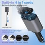 Gadgivent 4-in-1 Retractable 60W Fast Car Charger with Smart Voltage Monitoring & USB Lightning Compatibility