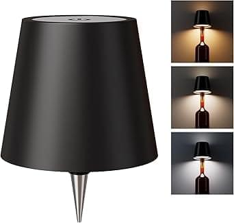 Rangoli Lights Wireless Bottle Lamp Shade with 3 Color Temperature, Rechargeable Stepless Dimming LED Wine Bottle Lights for Any Bottle, Desk Lamp for Bedroom Restaurant Bar - Black (1 PCS Black)