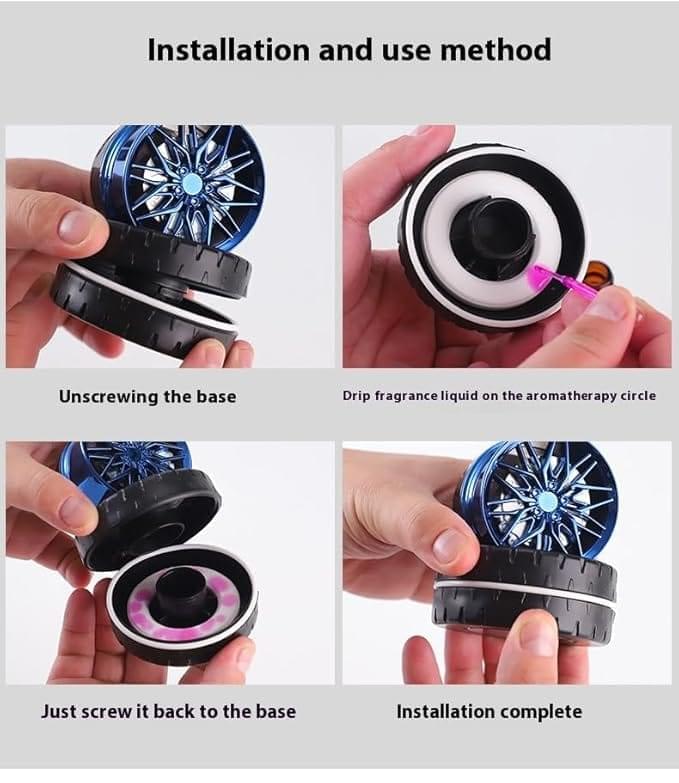 Rotation Air Freshener-Racing Car Wheels Design, Solar Powered Perfume Tablet (Blue)
