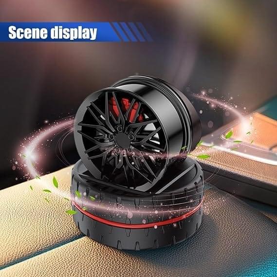 Rotation Air Freshener-Racing Car Wheels Design, Solar Powered Perfume Tablet (Blue)