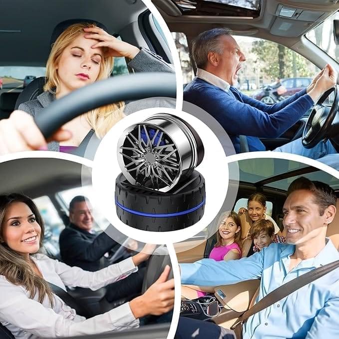 Rotation Air Freshener-Racing Car Wheels Design, Solar Powered Perfume Tablet (Blue)